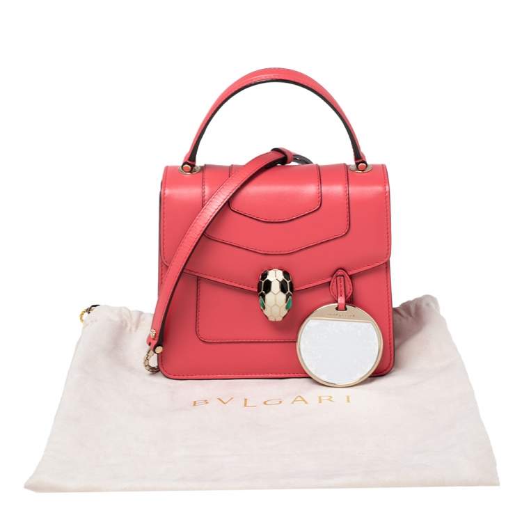Pre Owned Bvlgari Pink Leather Serpenti Forever Flap Top Handle Bag