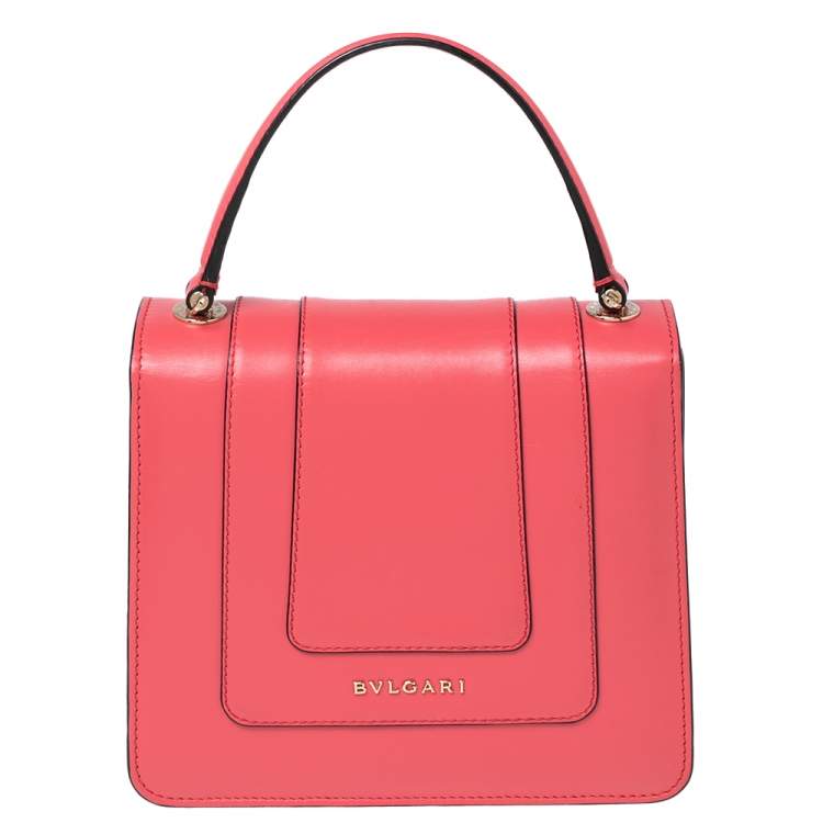 Pre Owned Bvlgari Pink Leather Serpenti Forever Flap Top Handle Bag