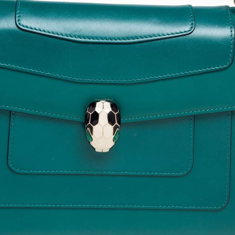 Pre Owned Bvlgari Green Leather Medium Serpenti Forever Shoulder Bag