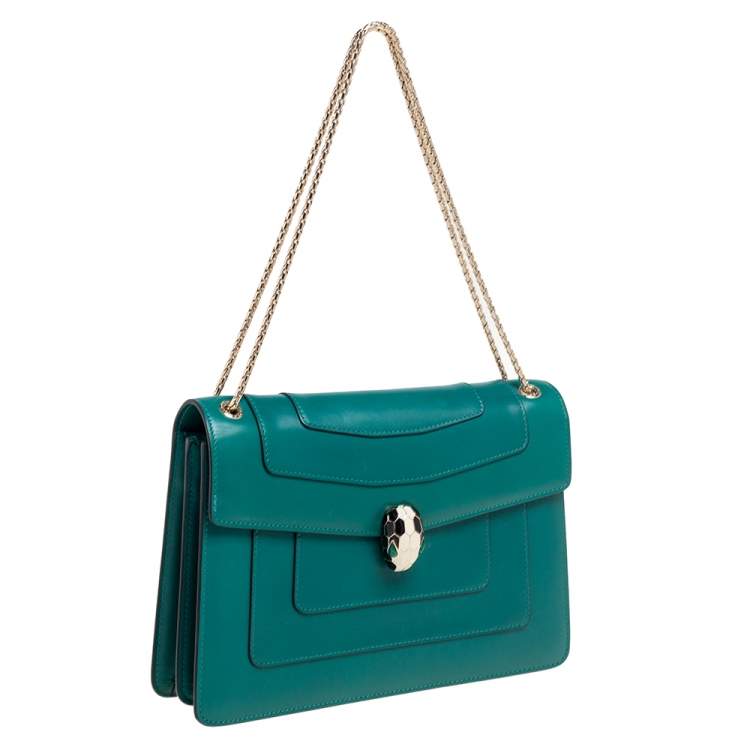 Pre Owned Bvlgari Green Leather Medium Serpenti Forever Shoulder Bag
