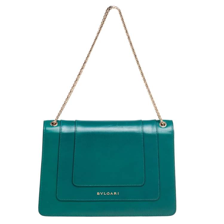 Pre Owned Bvlgari Green Leather Medium Serpenti Forever Shoulder Bag
