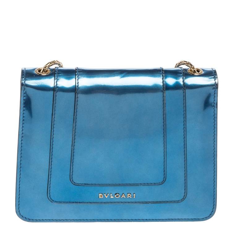 Pre Owned Bvlgari Metallic Blue Patent Leather Serpenti Forever Shoulder Bag