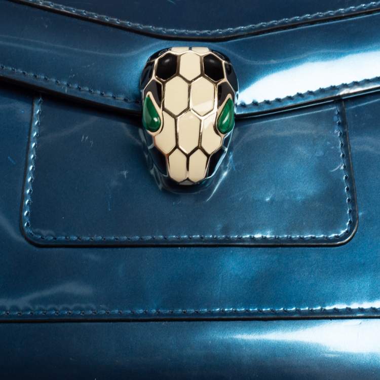 Pre Owned Bvlgari Metallic Blue Patent Leather Serpenti Forever Shoulder Bag
