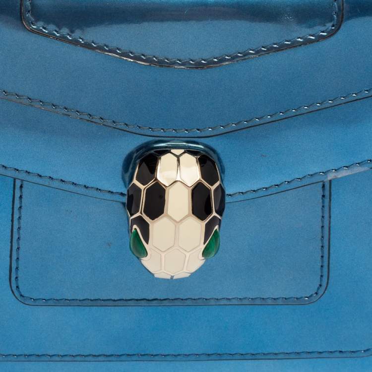 Pre Owned Bvlgari Metallic Blue Patent Leather Serpenti Forever Shoulder Bag