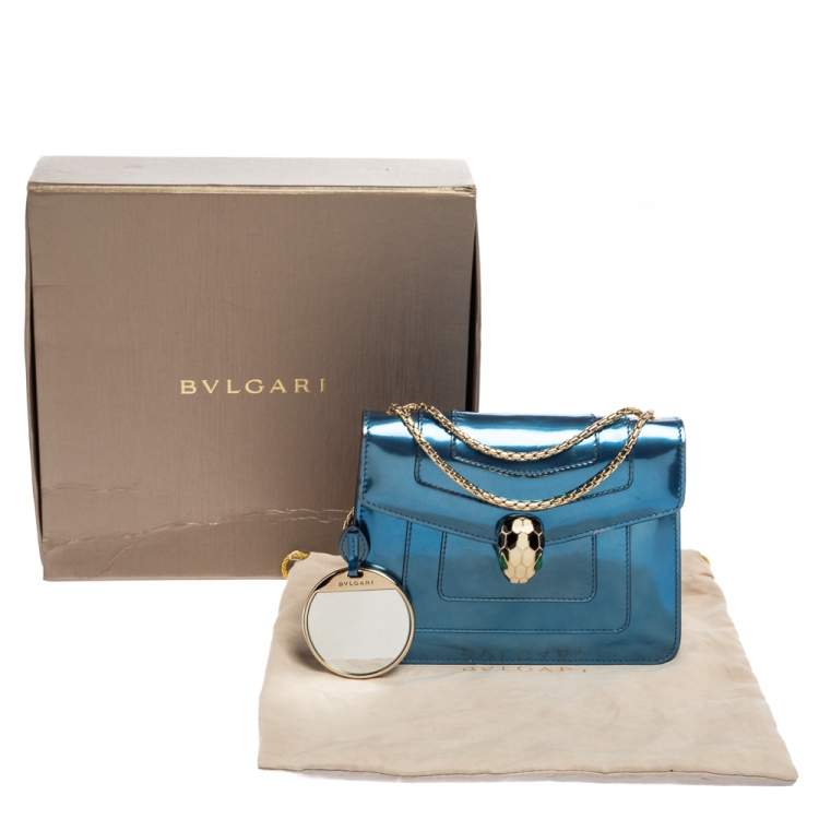 Pre Owned Bvlgari Metallic Blue Patent Leather Serpenti Forever Shoulder Bag
