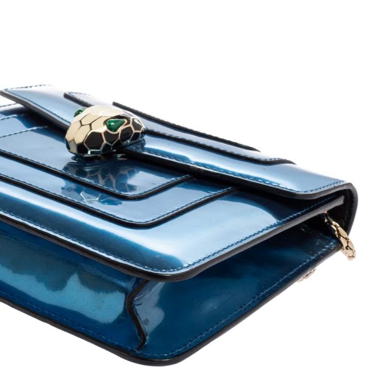 Pre Owned Bvlgari Metallic Blue Patent Leather Serpenti Forever Shoulder Bag