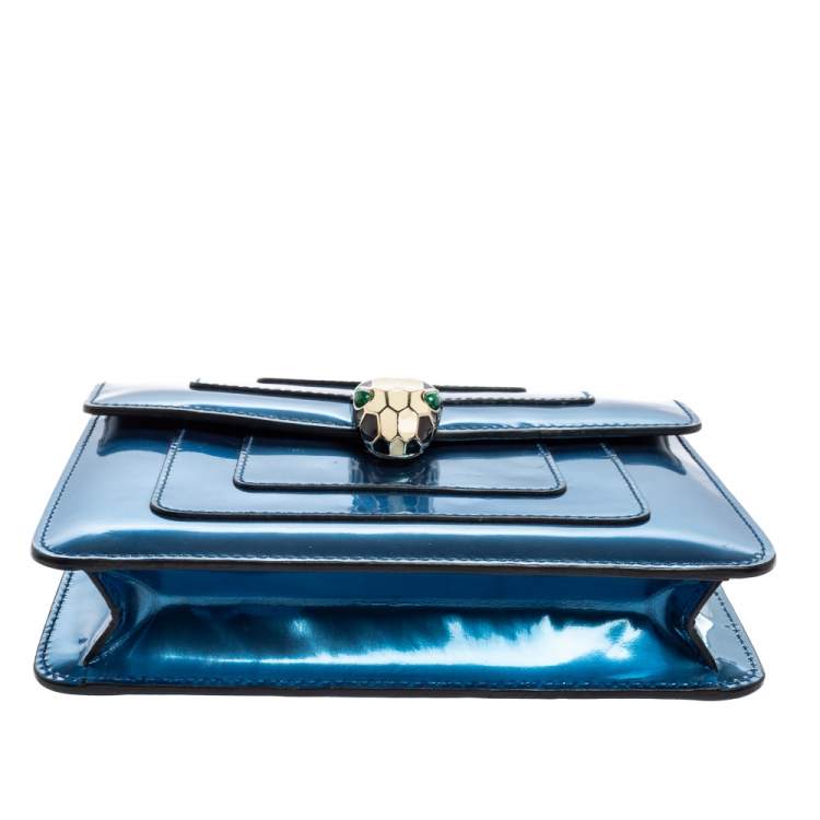 Pre Owned Bvlgari Metallic Blue Patent Leather Serpenti Forever Shoulder Bag