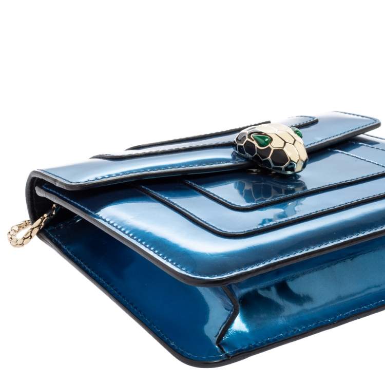 Pre Owned Bvlgari Metallic Blue Patent Leather Serpenti Forever Shoulder Bag