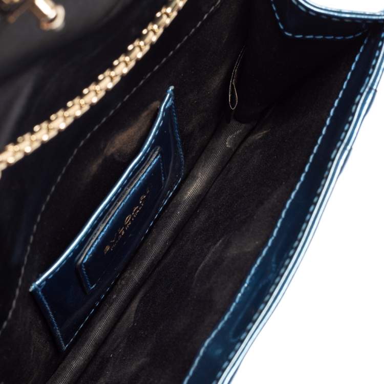 Pre Owned Bvlgari Metallic Blue Patent Leather Serpenti Forever Shoulder Bag