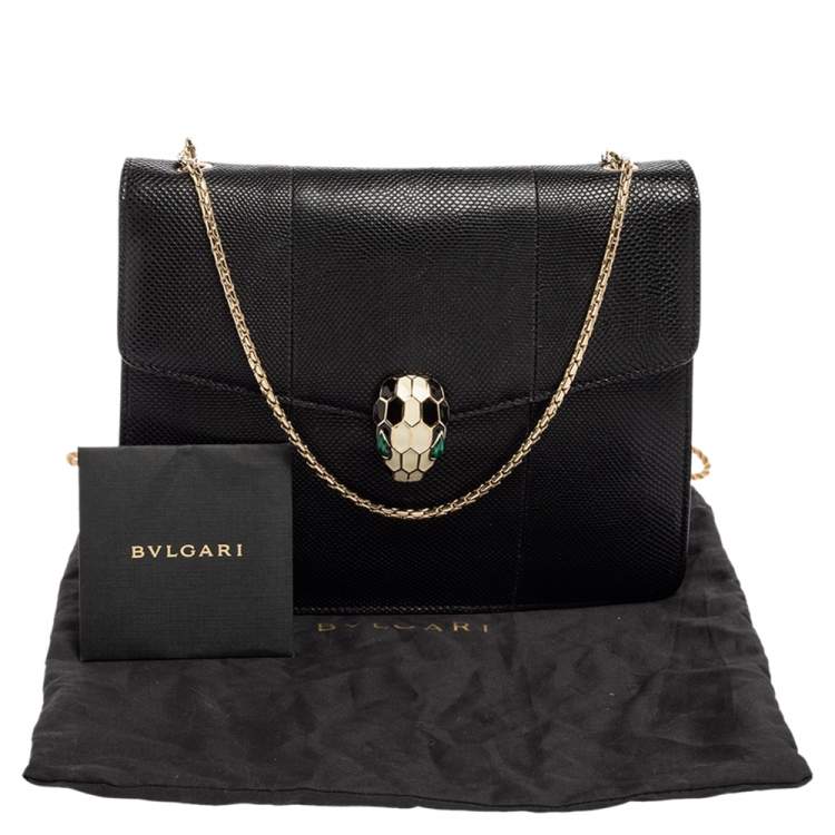 Pre Owned Bvlgari Black Karung Serpenti Forever Flap Shoulder Bag
