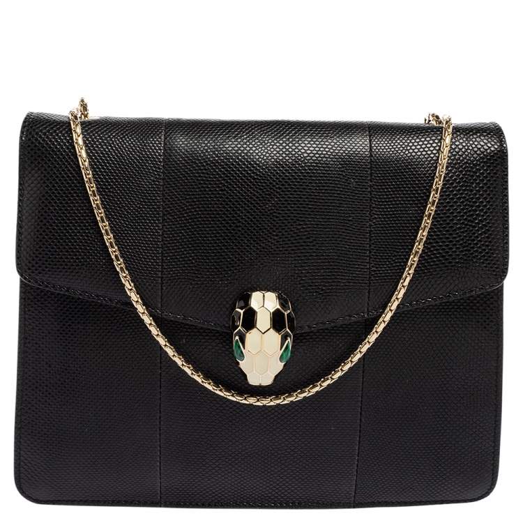 Pre Owned Bvlgari Black Karung Serpenti Forever Flap Shoulder Bag