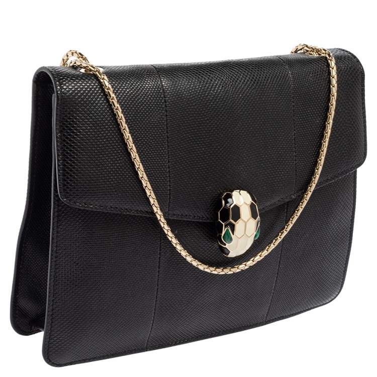 Pre Owned Bvlgari Black Karung Serpenti Forever Flap Shoulder Bag