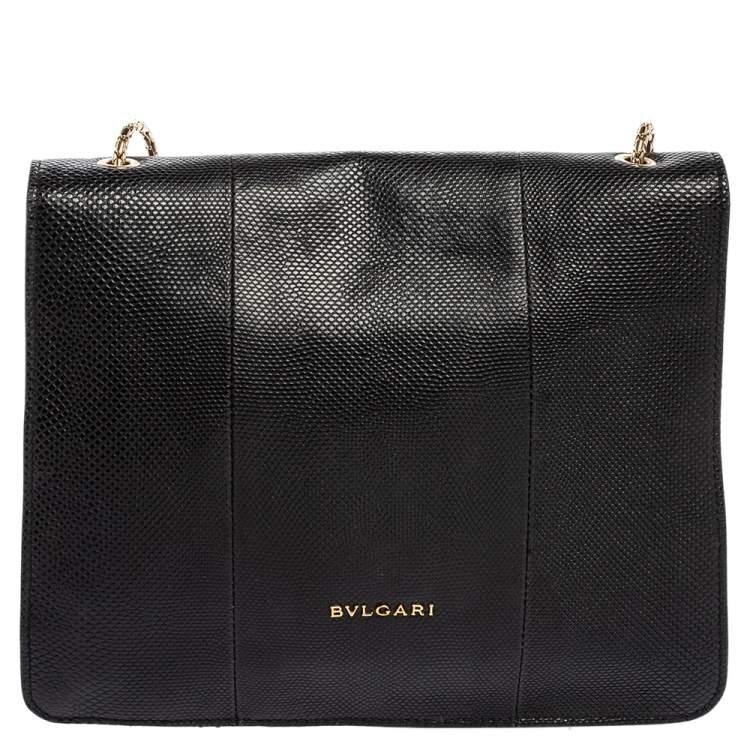 Pre Owned Bvlgari Black Karung Serpenti Forever Flap Shoulder Bag