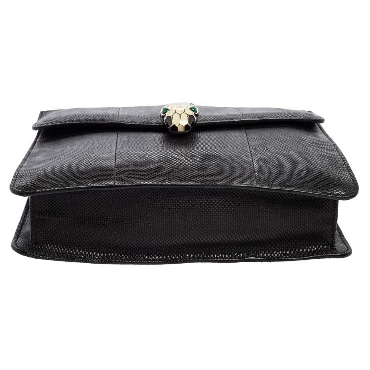Pre Owned Bvlgari Black Karung Serpenti Forever Flap Shoulder Bag