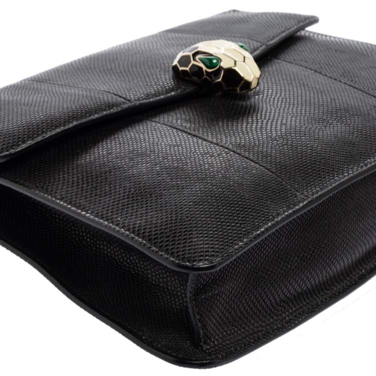 Pre Owned Bvlgari Black Karung Serpenti Forever Flap Shoulder Bag