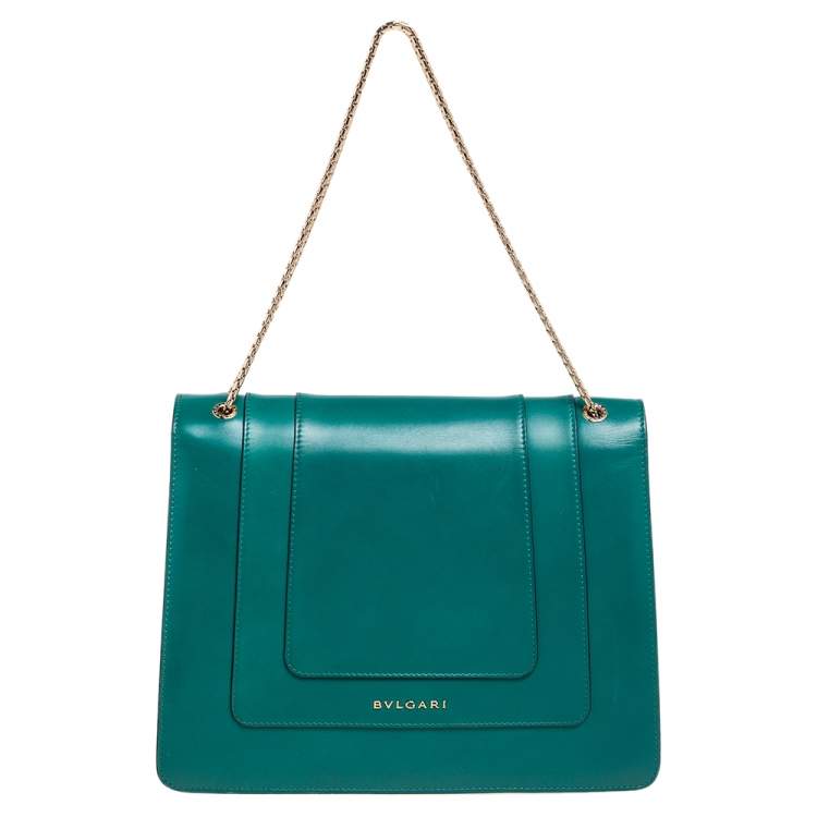 Pre Owned Bvlgari Green Leather Large Serpenti Forever Shoulder Bag