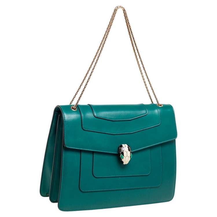 Pre Owned Bvlgari Green Leather Large Serpenti Forever Shoulder Bag