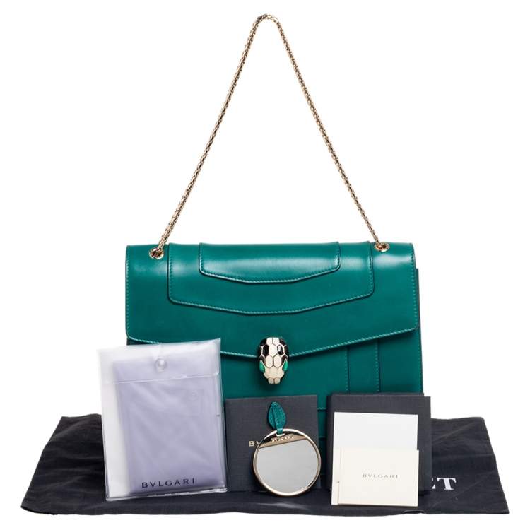 Pre Owned Bvlgari Green Leather Large Serpenti Forever Shoulder Bag