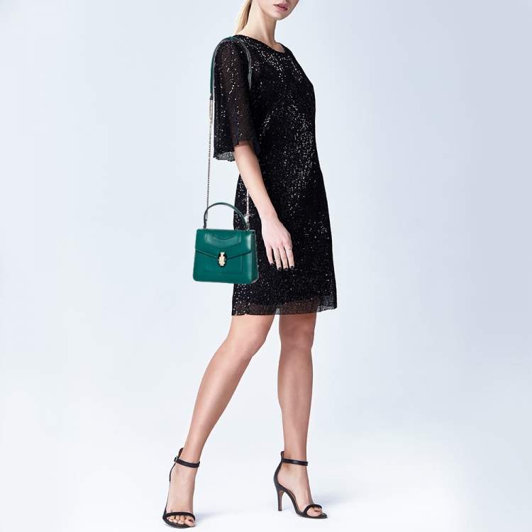 Pre Owned Bvlgari Green Leather Serpenti Forever Top Handle Bag