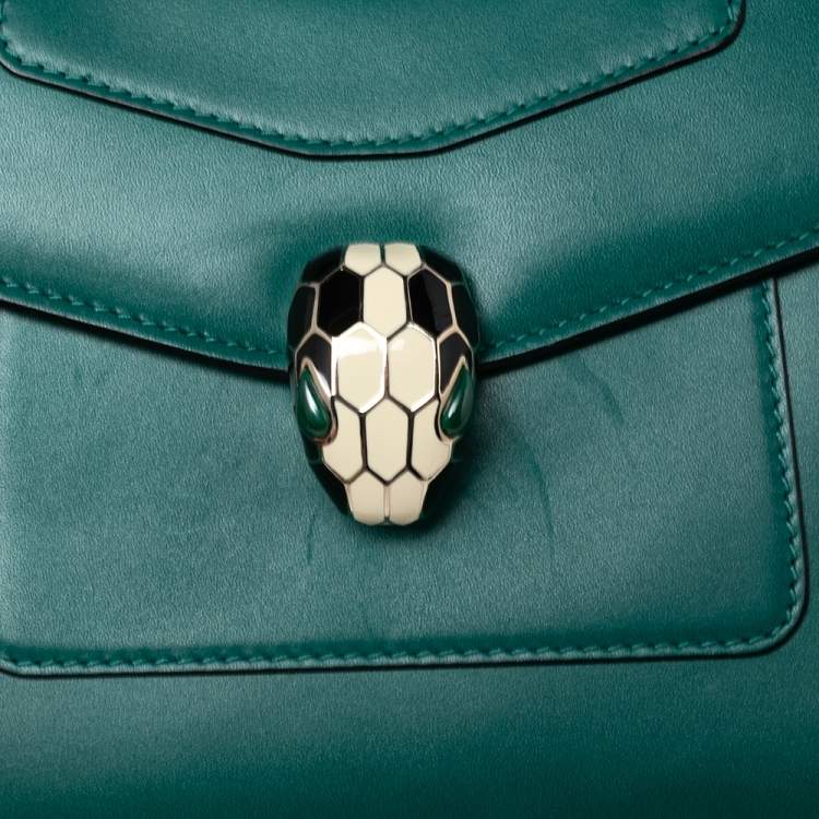 Pre Owned Bvlgari Green Leather Serpenti Forever Top Handle Bag