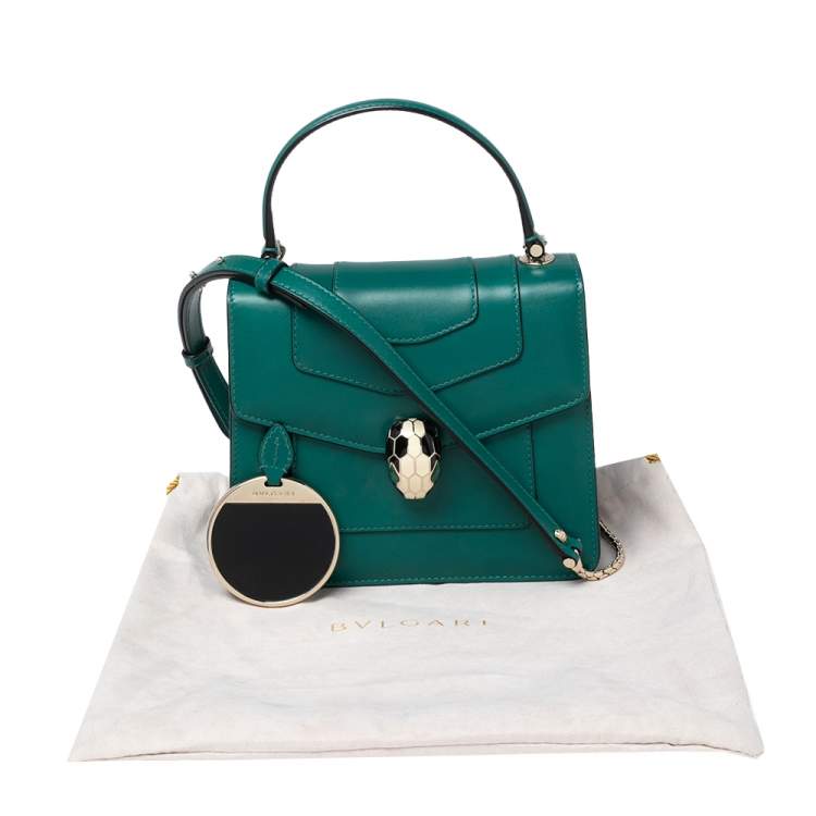Pre Owned Bvlgari Green Leather Serpenti Forever Top Handle Bag