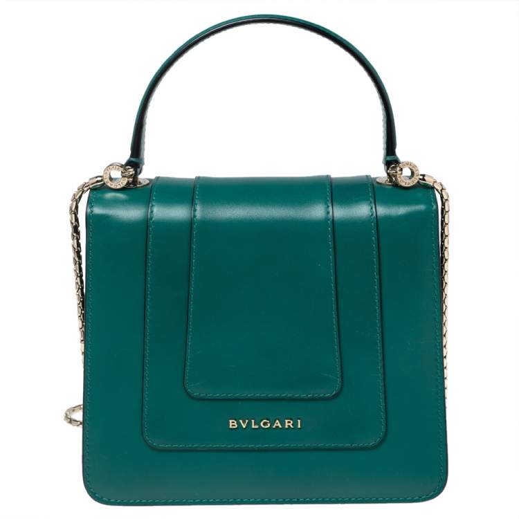 Pre Owned Bvlgari Green Leather Serpenti Forever Top Handle Bag