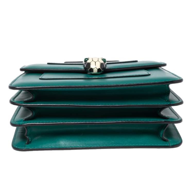Pre Owned Bvlgari Green Leather Serpenti Forever Top Handle Bag