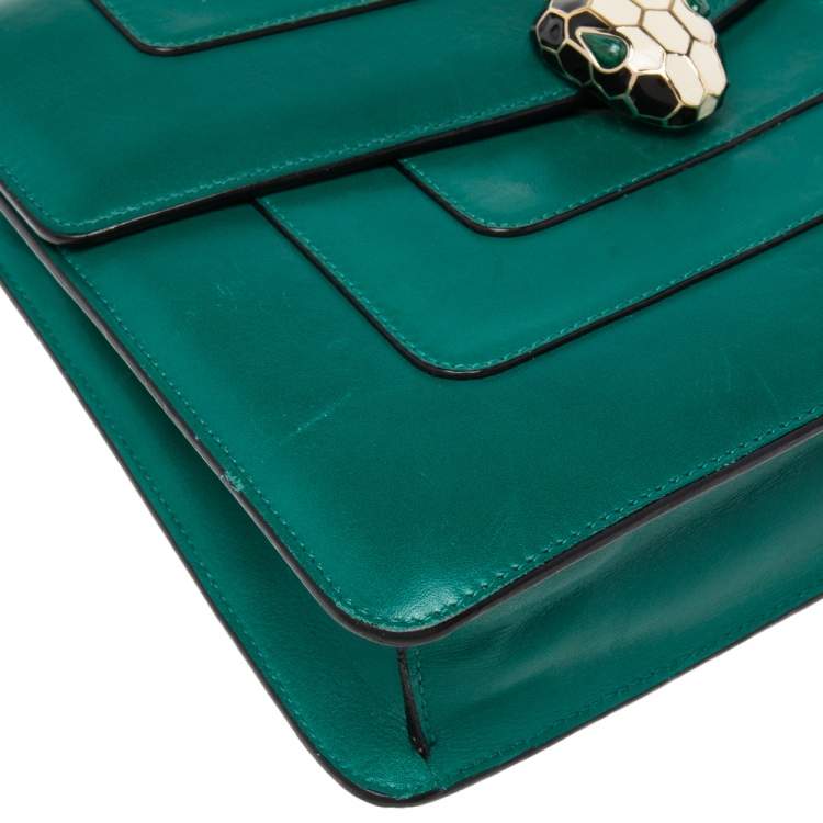 Pre Owned Bvlgari Green Leather Small Serpenti Forever Shoulder Bag