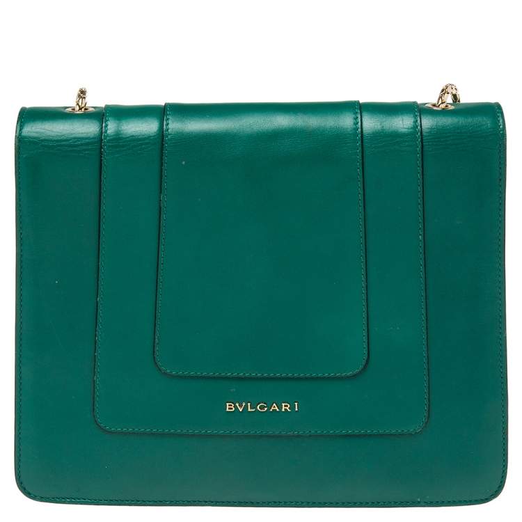Pre Owned Bvlgari Green Leather Small Serpenti Forever Shoulder Bag