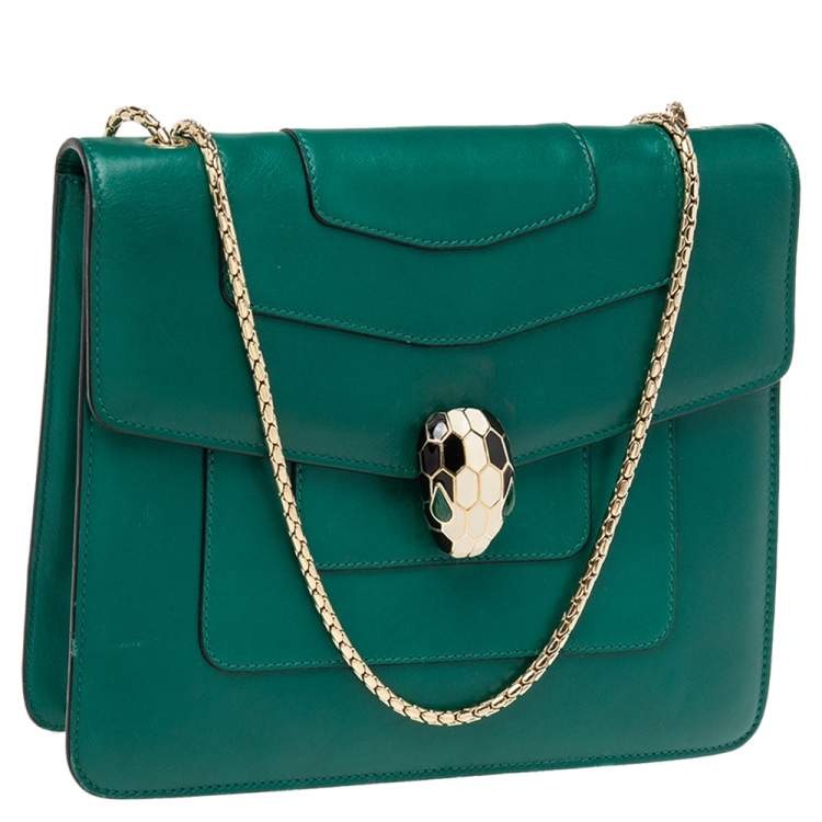 Pre Owned Bvlgari Green Leather Small Serpenti Forever Shoulder Bag