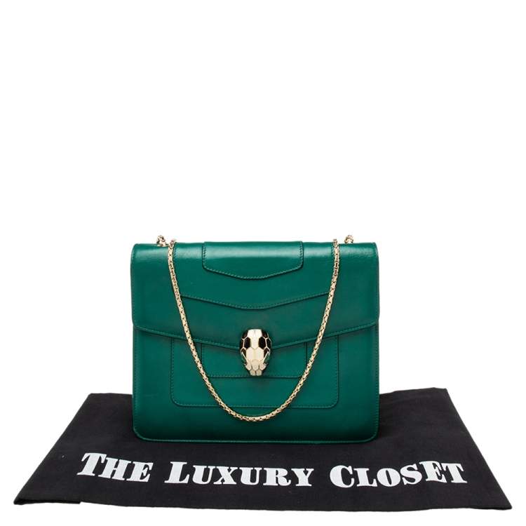 Pre Owned Bvlgari Green Leather Small Serpenti Forever Shoulder Bag