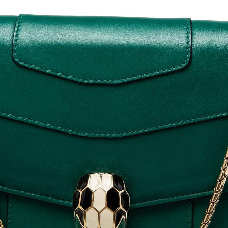 Pre Owned Bvlgari Green Leather Small Serpenti Forever Shoulder Bag