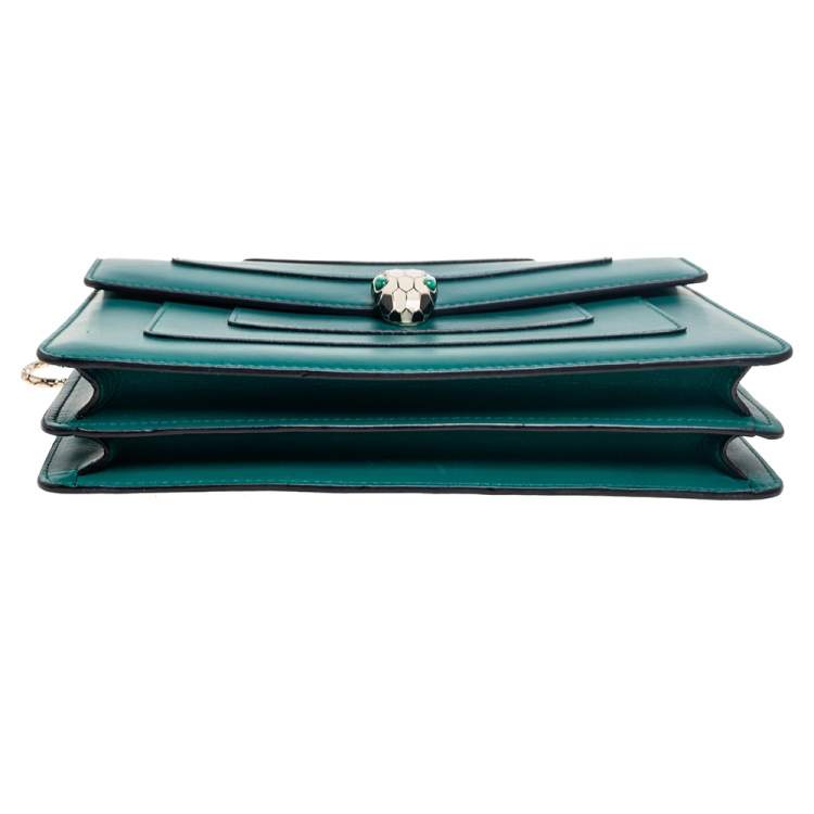 Pre Owned Bvlgari Emerald Green Leather Medium Serpenti Forever Shoulder Bag