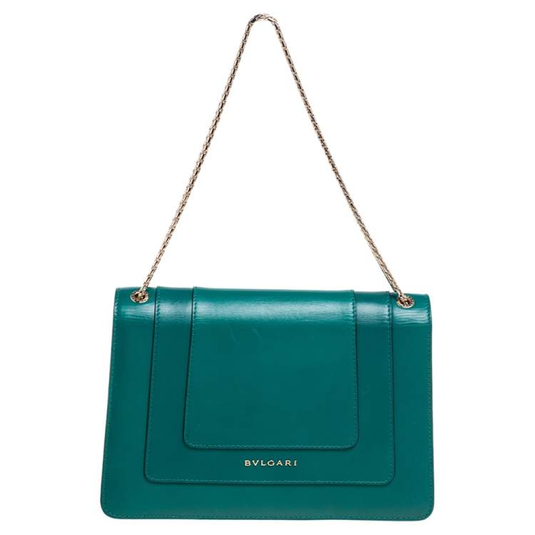 Pre Owned Bvlgari Emerald Green Leather Medium Serpenti Forever Shoulder Bag