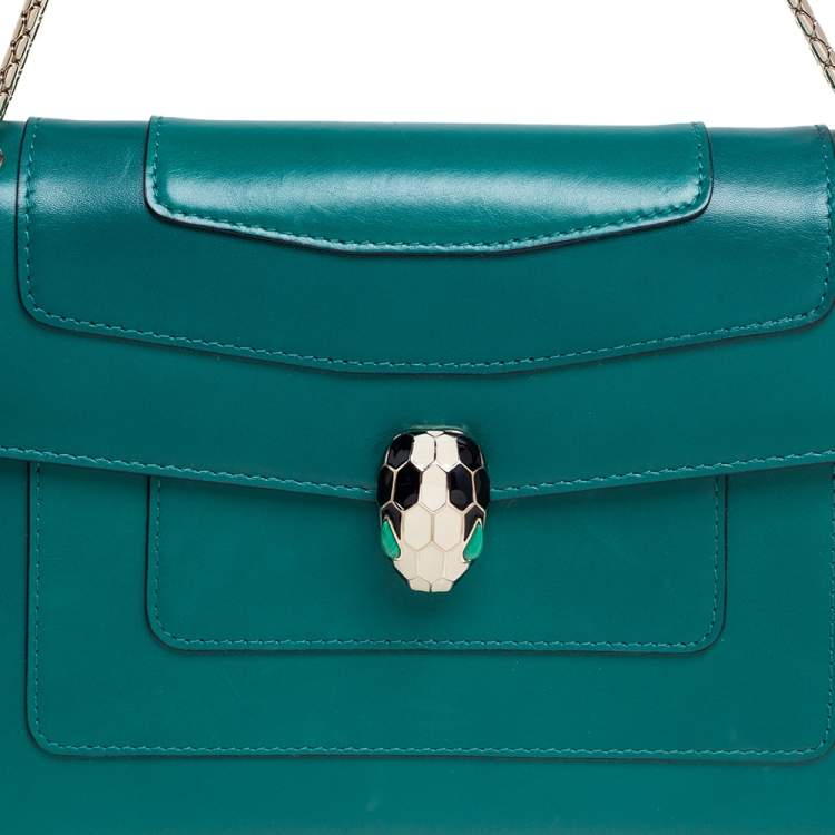 Pre Owned Bvlgari Emerald Green Leather Medium Serpenti Forever Shoulder Bag