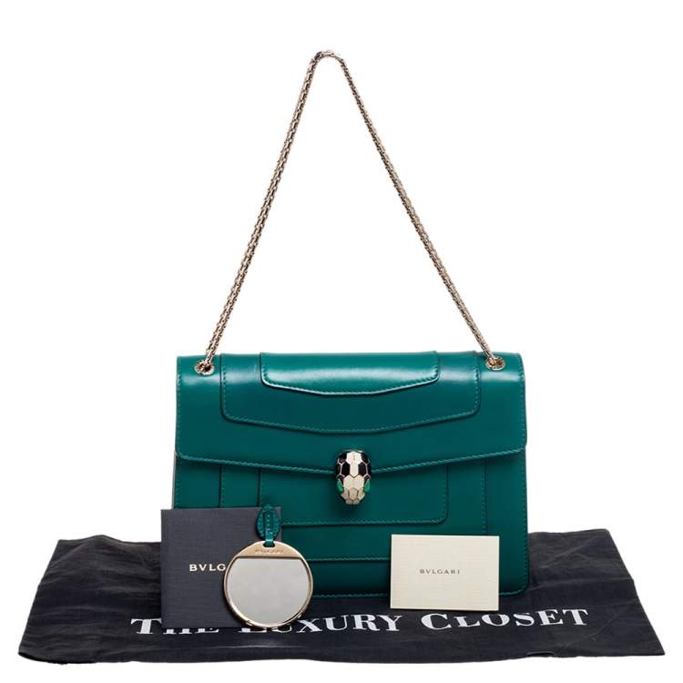 Pre Owned Bvlgari Emerald Green Leather Medium Serpenti Forever Shoulder Bag