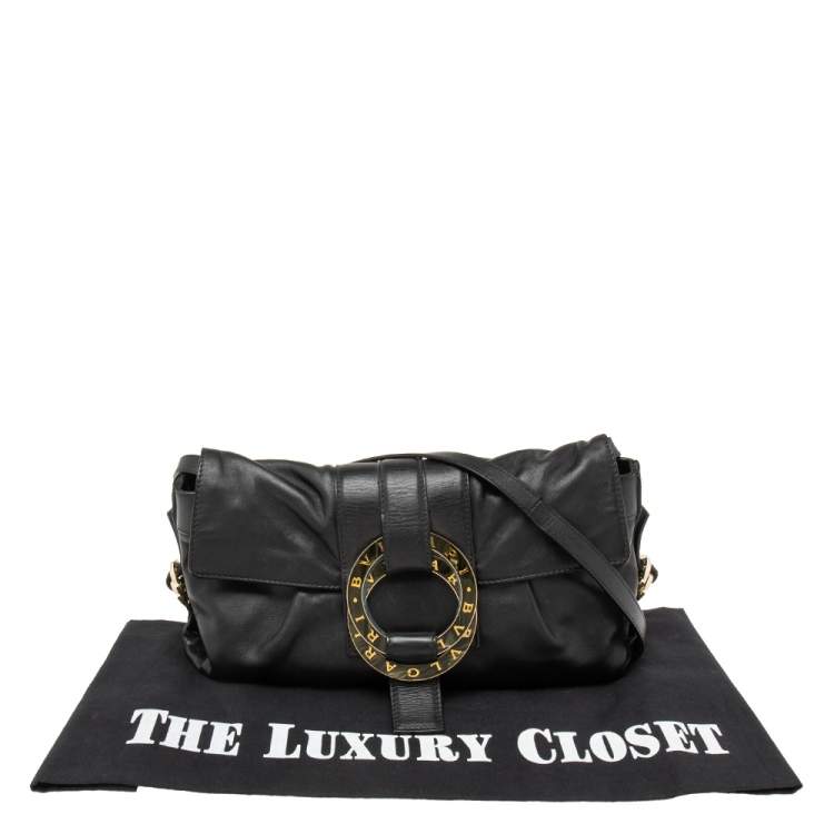 Pre Owned Bvlgari Black Leather Flap Shoulder Bag