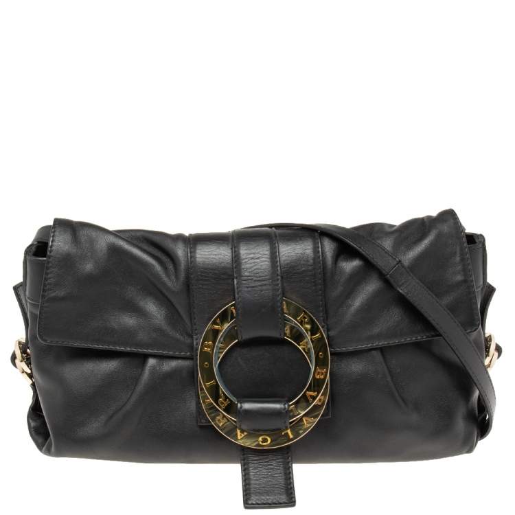 Pre Owned Bvlgari Black Leather Flap Shoulder Bag