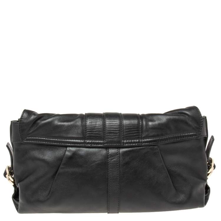 Pre Owned Bvlgari Black Leather Flap Shoulder Bag