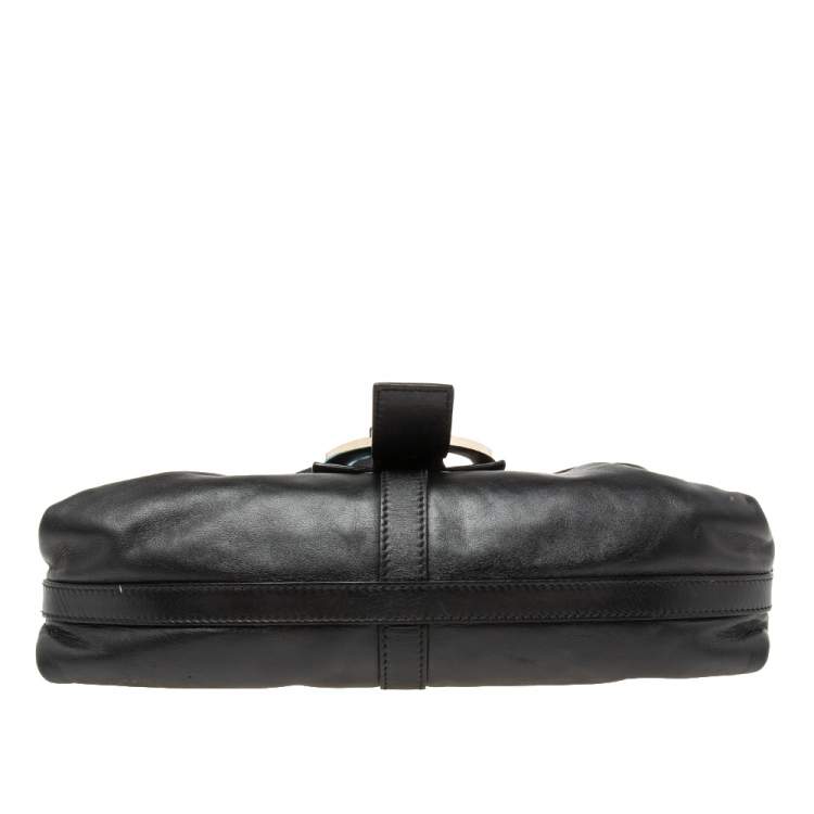 Pre Owned Bvlgari Black Leather Flap Shoulder Bag
