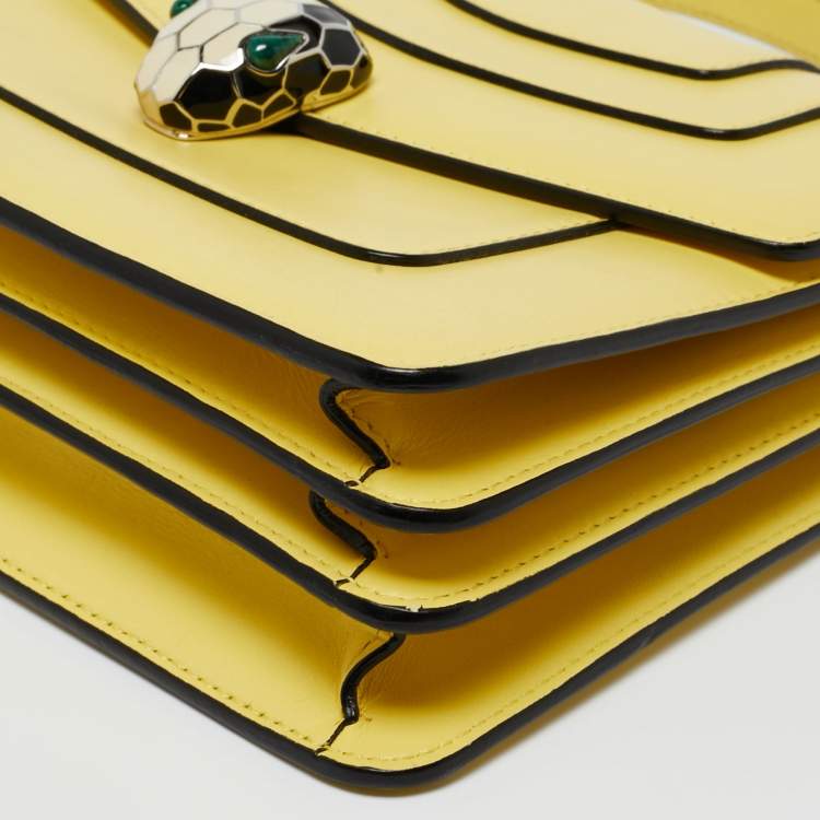 Pre Owned Bvlgari Yellow Leather Serpenti Forever Flap Top Handle Bag