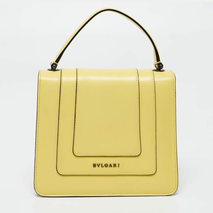 Pre Owned Bvlgari Yellow Leather Serpenti Forever Flap Top Handle Bag