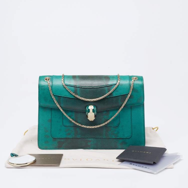 Pre Owned Bvlgari Green/Black Karung Medium Serpenti Forever Shoulder Bag
