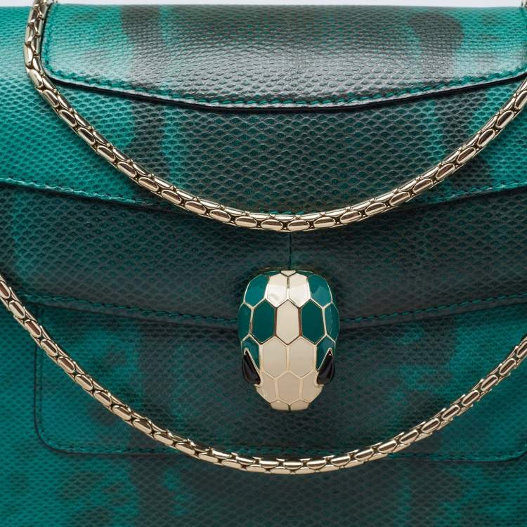 Pre Owned Bvlgari Green/Black Karung Medium Serpenti Forever Shoulder Bag