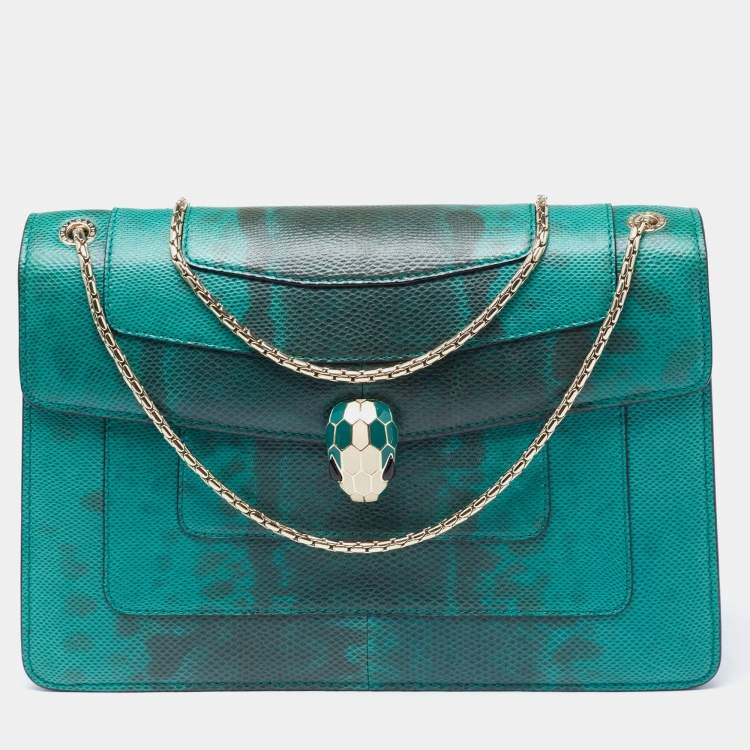 Bvlgari Green/Black Karung Medium Serpenti Forever Shoulder Bag Bvlgari ...