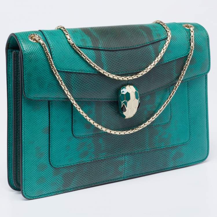 Pre Owned Bvlgari Green/Black Karung Medium Serpenti Forever Shoulder Bag