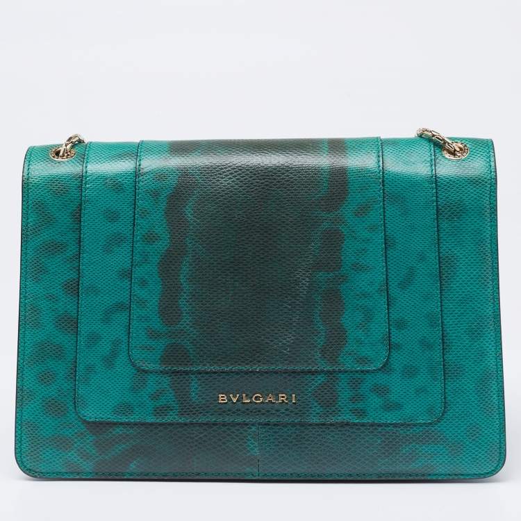 Pre Owned Bvlgari Green/Black Karung Medium Serpenti Forever Shoulder Bag