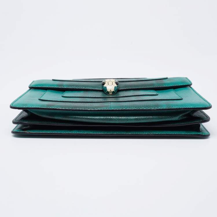 Pre Owned Bvlgari Green/Black Karung Medium Serpenti Forever Shoulder Bag