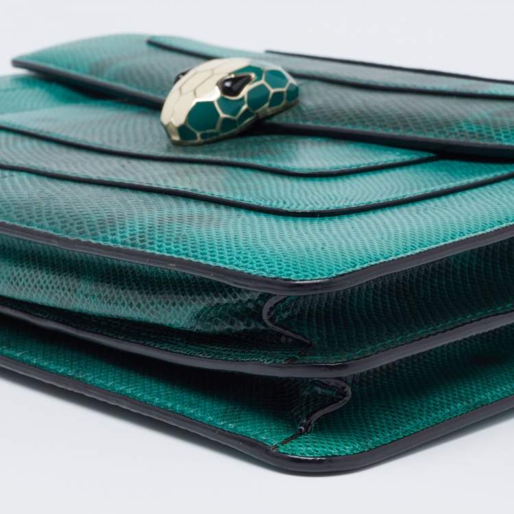Pre Owned Bvlgari Green/Black Karung Medium Serpenti Forever Shoulder Bag