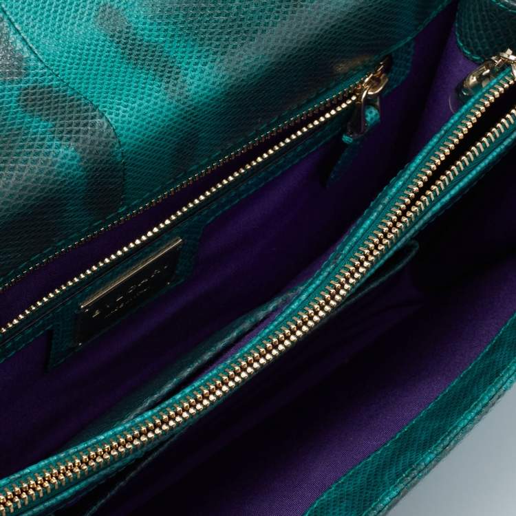 Pre Owned Bvlgari Green/Black Karung Medium Serpenti Forever Shoulder Bag